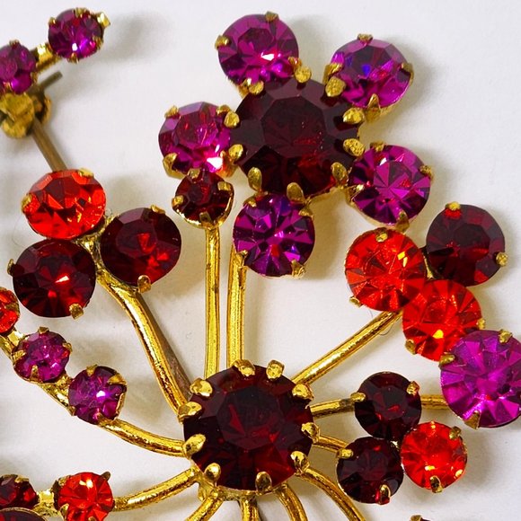 1950's Stunning Red, Orange, Pink Austrian Crystal Pin Brooch Made in Austria - Picture 3 of 7